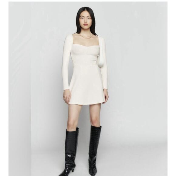 Reformation White Dress XS Bruno Stretch Knit Striped - Picture 3 of 16